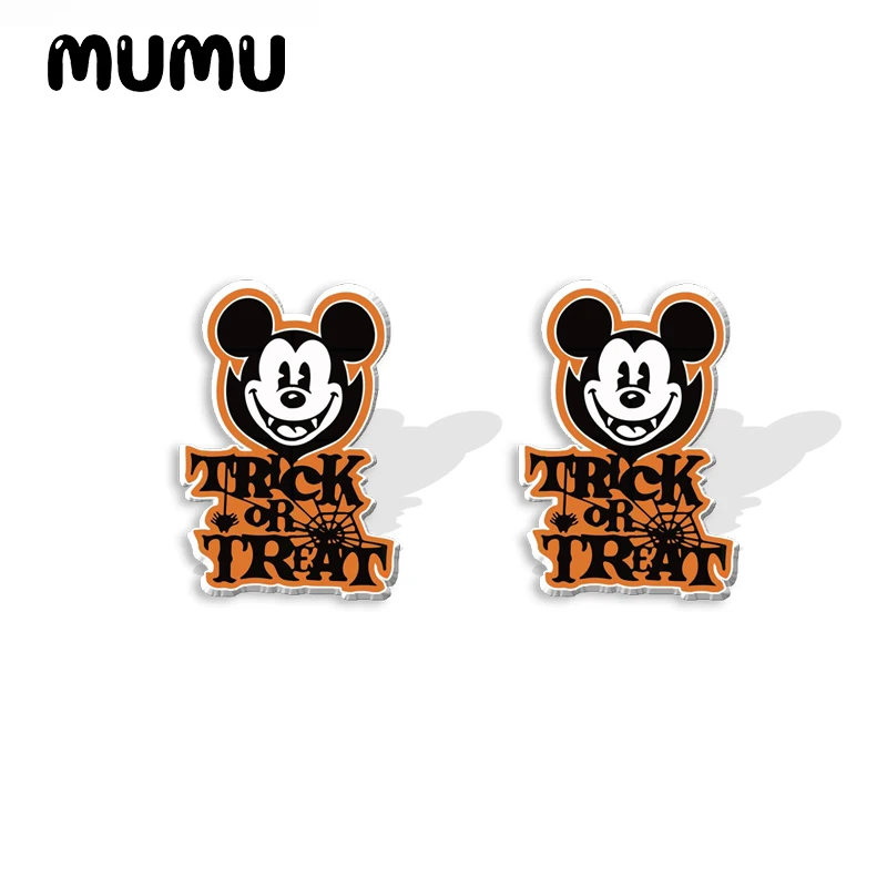 2024 New Trick or Treat Mickey Minnie Stud Earring Halloween Epoxy Jewelry Resin Acrylic Earrings Handmade Gifts Fans