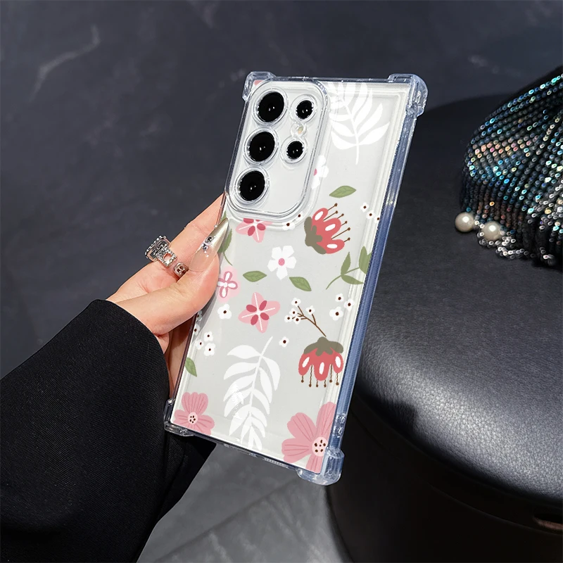 Blooming pink flowers Phone Case for Samsung Galaxy S25 Ultra S20 FE S21 S22 S23 Plus S24 S26 Edge Cases Transparent Soft Covers