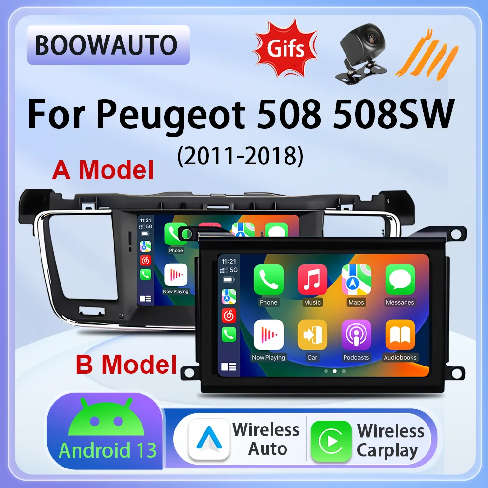 Car multimedia video player wireless carplay, Android auto car radio GPS navigation Bluetooth for Peugeot 508 508SW 2011-2018