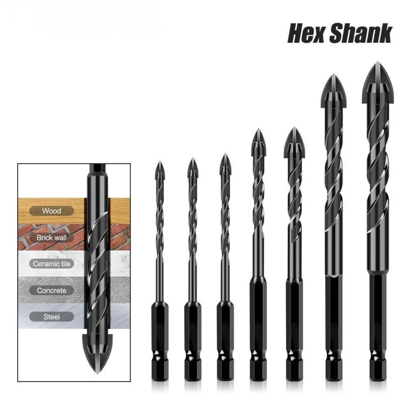 

5pcs Cross Hex Drill Bit Set For Concrete Porcelain Tile Glass Metal Professional Multifunction Drill Bits Kit Tools Drills