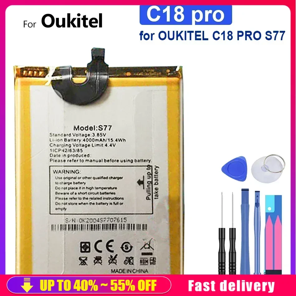 

Mobile Phone Batteries C18 pro 4000mAh For OUKITEL C18pro S77 Rechargeable Portable Battery