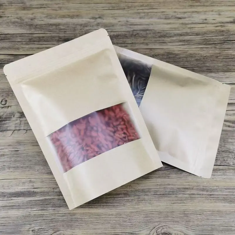 JinSen Thickened kraft paper self-supporting ziplock bag tea dried fruit sealed bag nuts food packaging bag customization