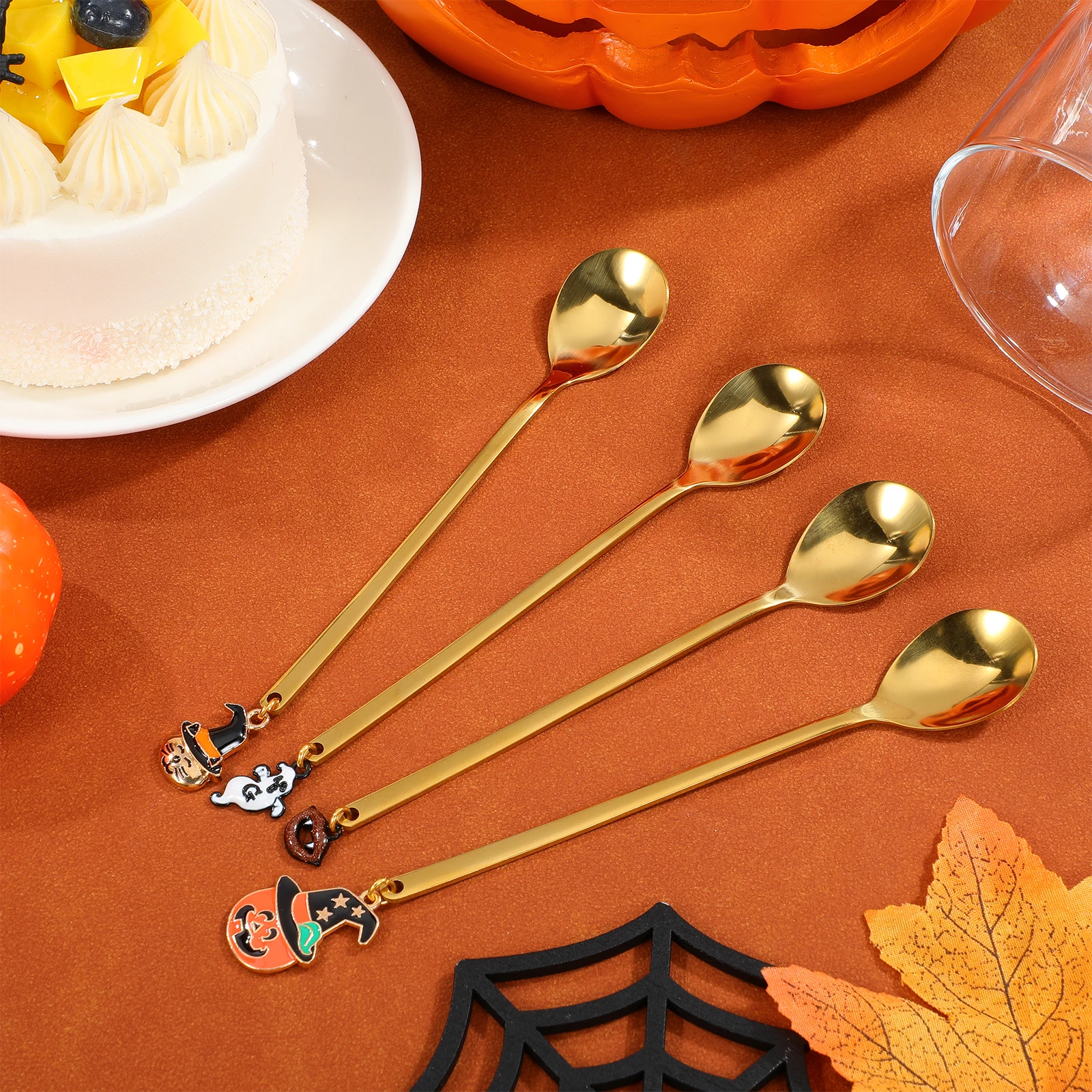 

4Pcs Stainless Steel Halloween Forks Exquisite Pendant Forks for Desserts and Coffee Home Tableware Essentials