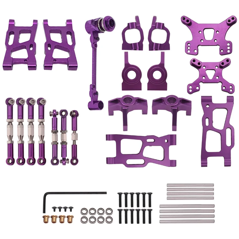 Zestaw akcesoriów modernizacji huśtawka metalowa ramienia kierownicy wieży amortyzatorowej dla WLtoys 144001 1/14 124019 1/12 części do zdalnie sterowanego samochodu, fioletowy