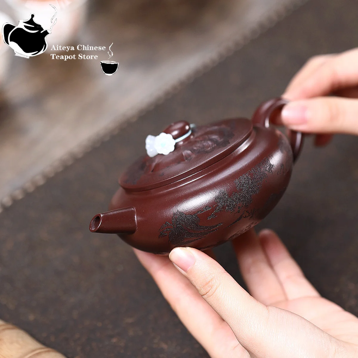 Yixing purple clay teapot, original ore, old purple mud, deer and crane flower pot, brewing teapot, Chinese teapot, tea set