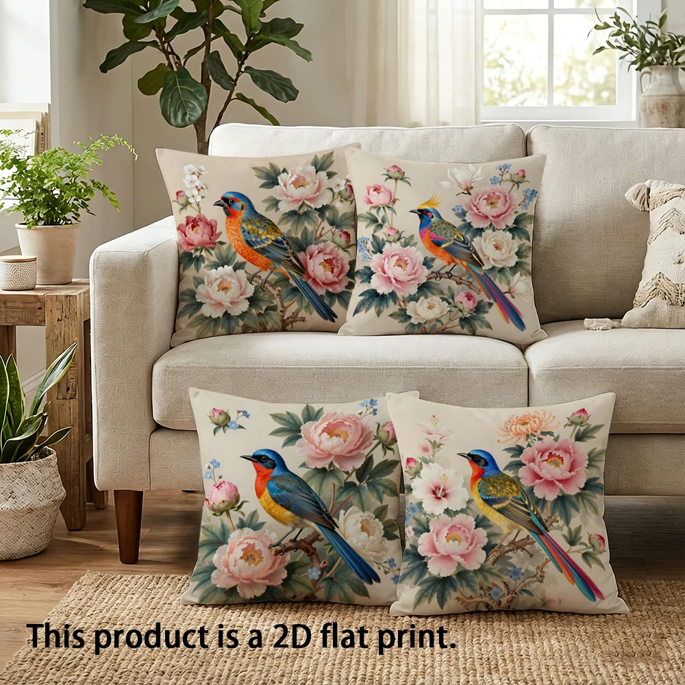 1/4pcs Floral Bird Print Pillowcases Sofa cushion cover home bedroom room decoration
