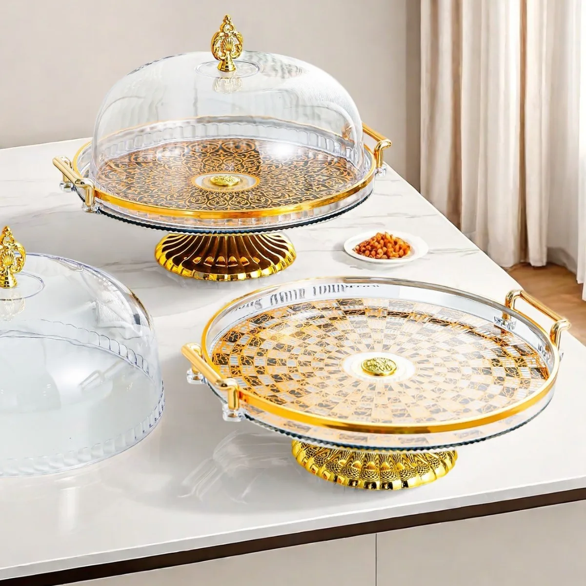 Hot-selling high-footed fruit plate light luxury with cover dust-proof cake dessert household creative dried fruit display plate