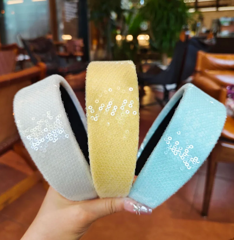 

Fresh Candy Color Sparkling Sequin Glitter Headband Hair Bands Thin Sponge Wide Edge Hairbands Accessories Outdoor Hair Clip