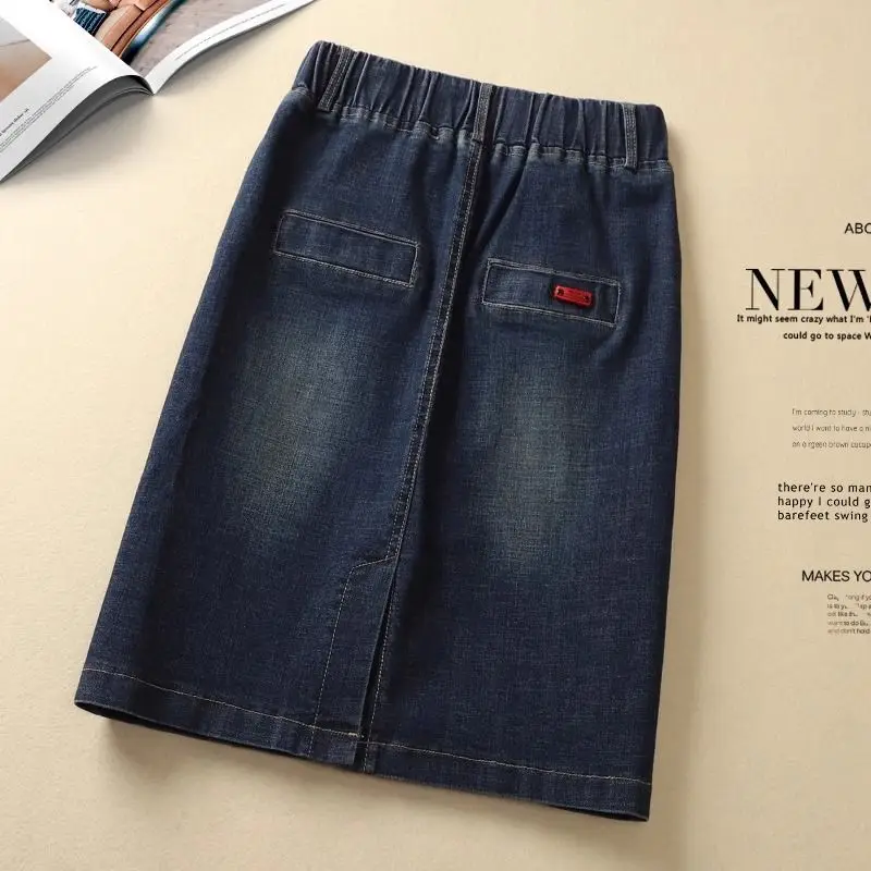 Large Size Fashion Retro Denim Skirt Women's 2026 Spring Summer Drawstring Elastic High Waist Versatile Jeans Skirts Size S-5XL