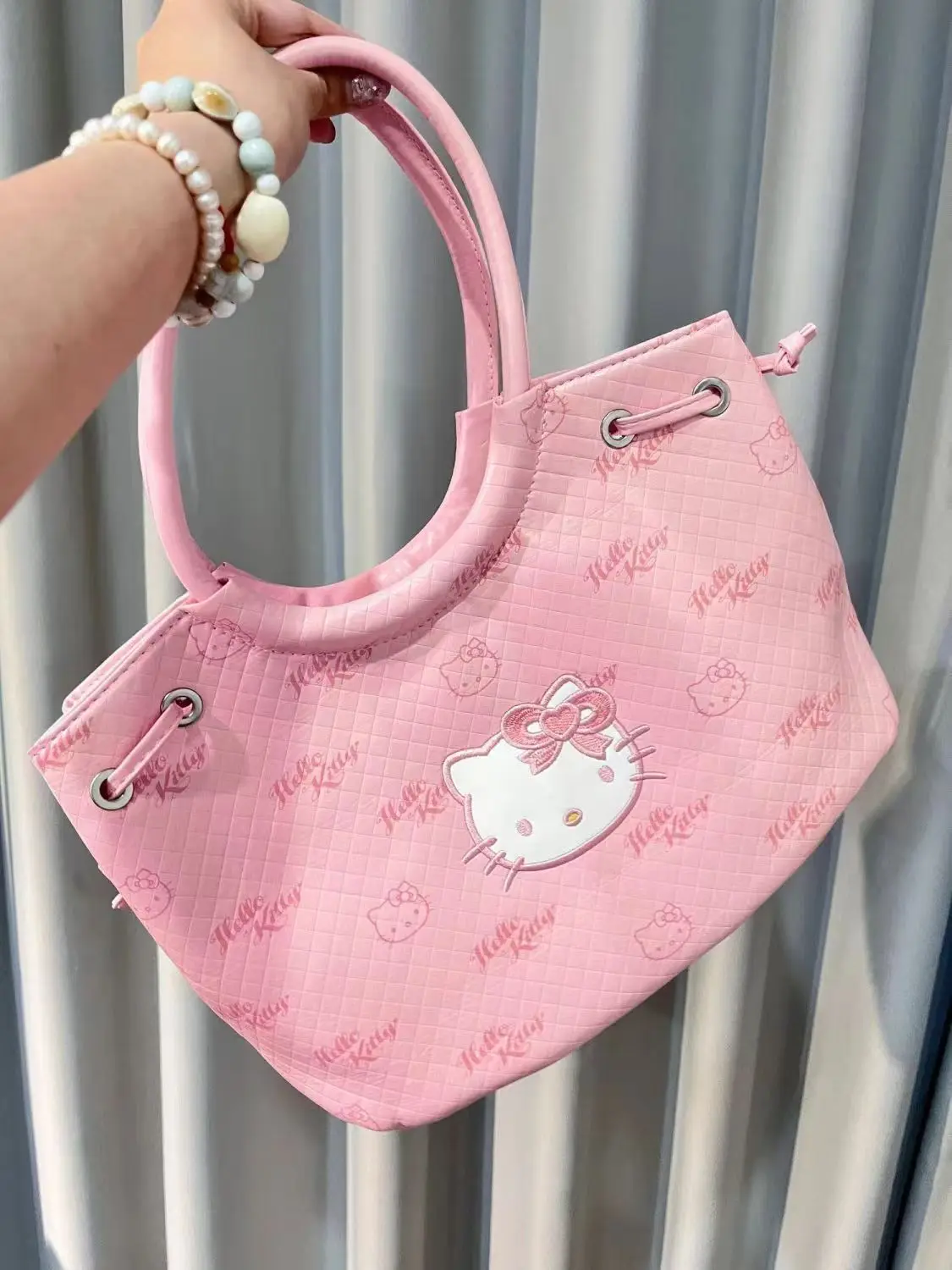 Sanrio-Bolso de mano de estilo Medieval de Hello Kitty para mujer, bolsa de viaje de gran capacidad, de cuero PU suave, Rosa