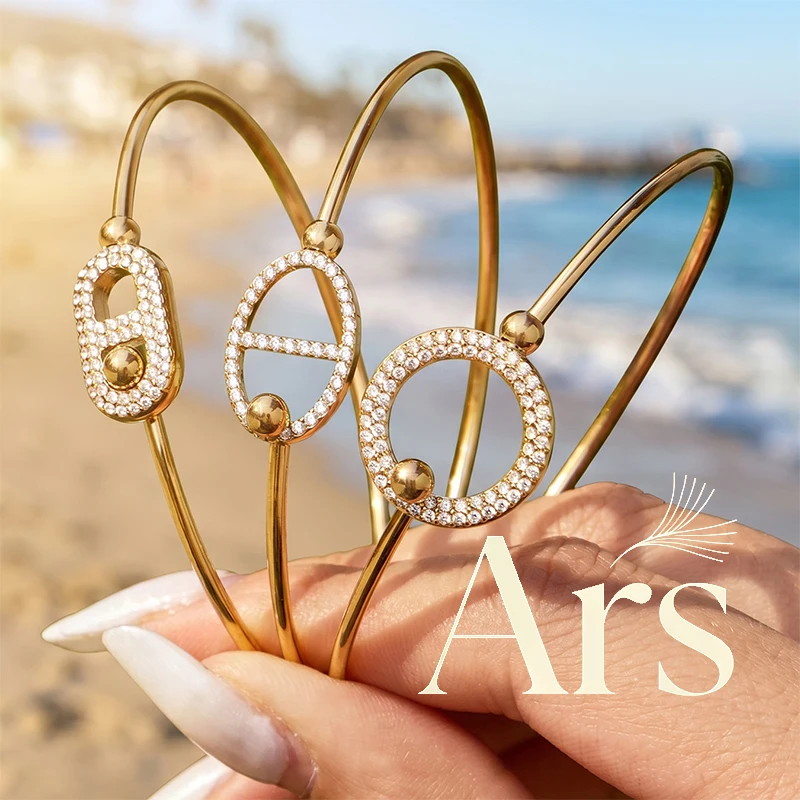 Ars 18k Gold Plated Inlaid Zircon Pig Nose Bracelet Bangle Stainless Steel Bangles Non Tarnish Stackable Bangles Gift for Her