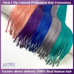 JSNME I Tip Color Hair Extensions Natural Real Human Fusion Blue Purple Pink 613 Color 20