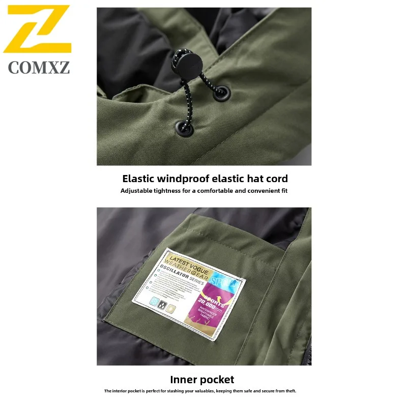 سترة COMXZ Premium للرجال سميكة للتزلج على الجليد ومضادة للرياح سترة دافئة بغطاء للرأس وخفيفة الوزن ومقاومة للبرد ملابس خارجية شتوية #6