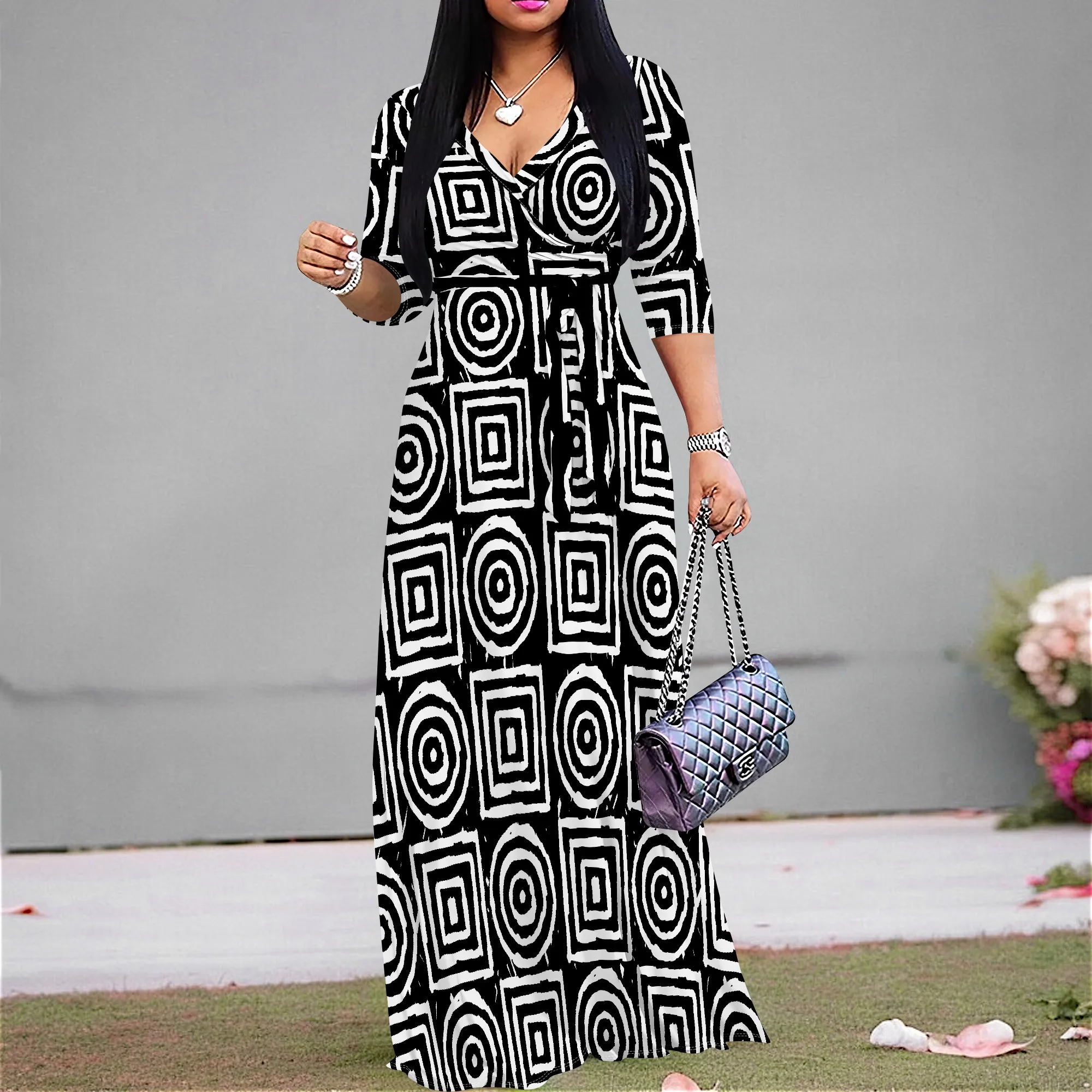 

Abstract Tribal Print Maxi Dress for Women Afro Style Summer Boho Long Dress S-2XL 2025 New