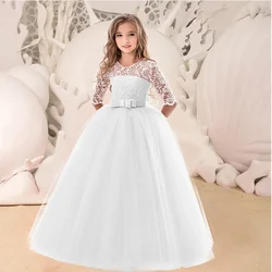 Teen Girls White Lace Princess Bridesmaid Dresses Kids Dress for Party Children Pageant Wedding Gown Evening Christmas Costume