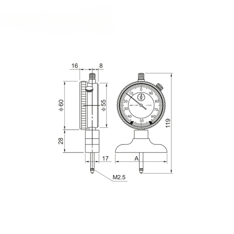 Dasqua 0-1'' Dial Indicator Depth Gauge 0-10mm Indicador de Profundidad Measuring Tool