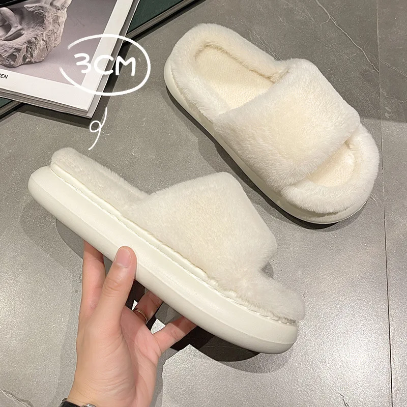 2022 New Warm Fluffy pantofole donna Winter House Fluffy Fur pantofole Home Slides Flat Fashion Indoor infradito scarpe da donna