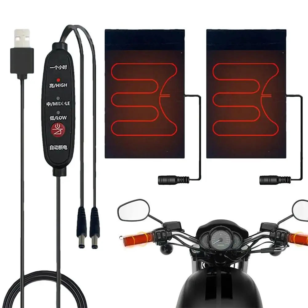 Smart Heated Handlebar Covers USB Powered 3-Level Temp Heating Split-Type Control Anti-Freeze Pads Winter Magic Tape Motorc R8V5
