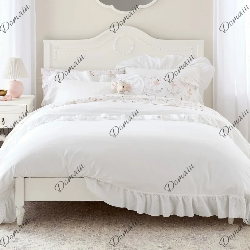 ZL French Carved Wreath Solid Wood White Kids Bed Vintage Girl Single Princess Frame