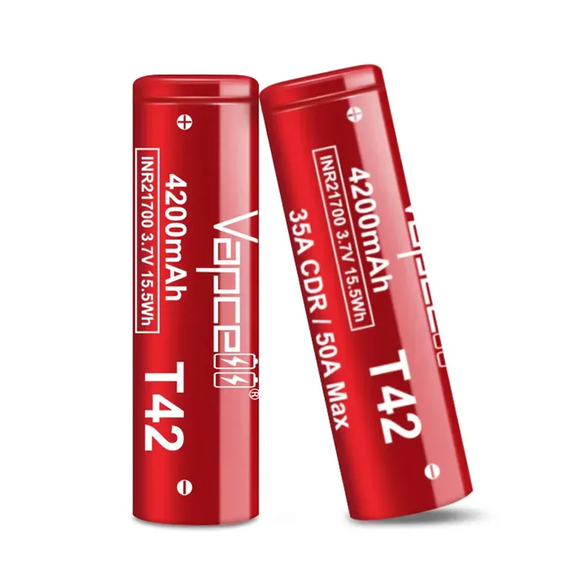 Original Vapcell T42 INR 21700 Battery 4200mAh 3.7V CDR 35A Max 50A High Discharge Current Battery Li-ion Rechargeable Battery