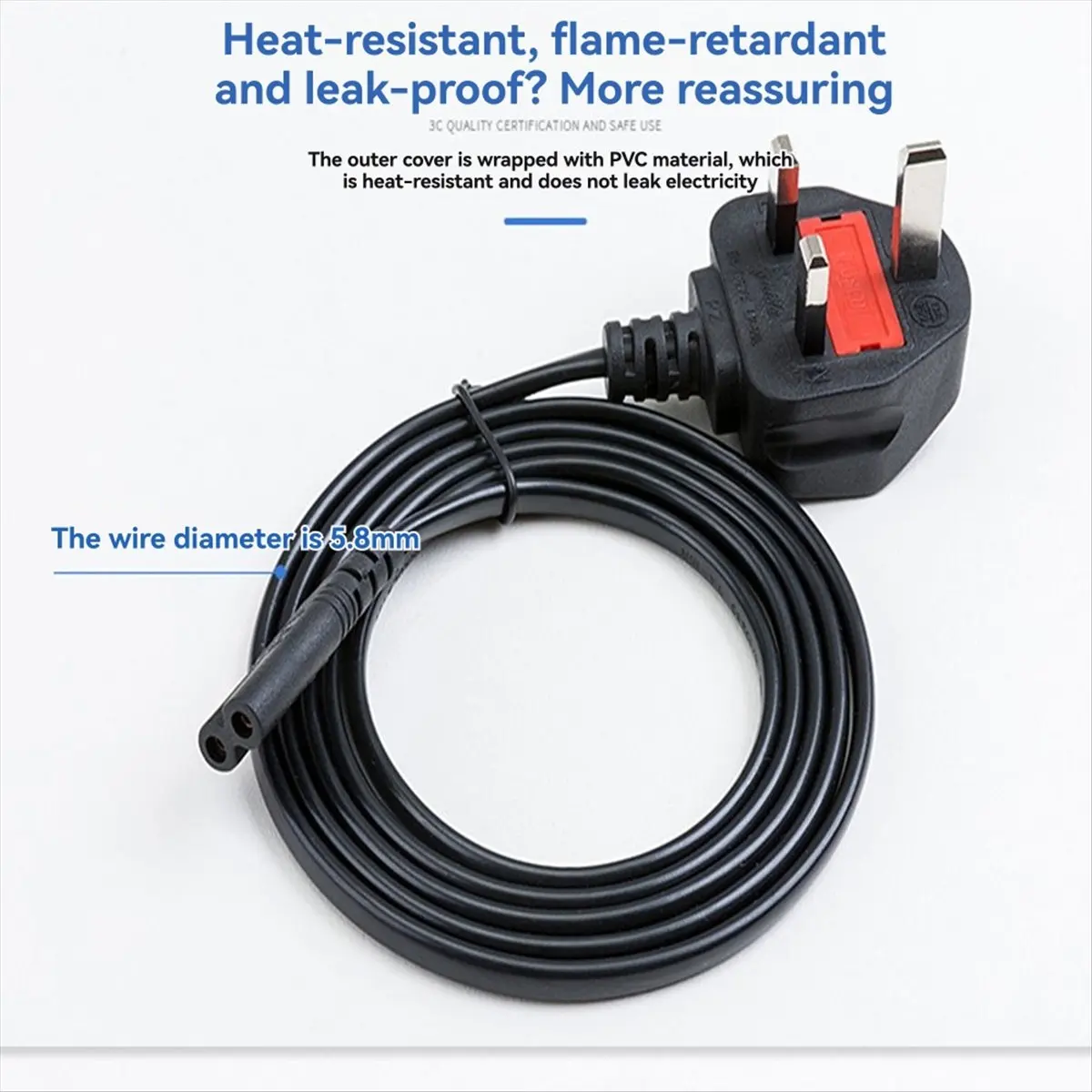 (ABGQ) 1.5m Large British Standard British Style 8-Shaped Hong Kong Plug with Fuse Camera Charger Power Cord UK Plug