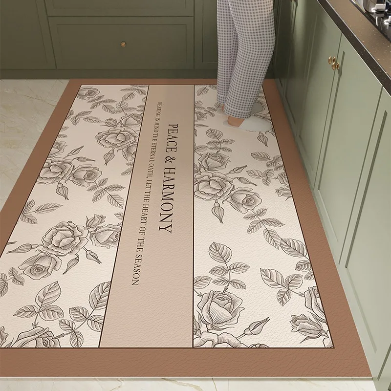 Rug for Kitchen Large Carpet Waterproof Floor Mat Pvc Leather Non-slip Foot Mats Oil-proof Flower Elegant Home Decoration Rugs