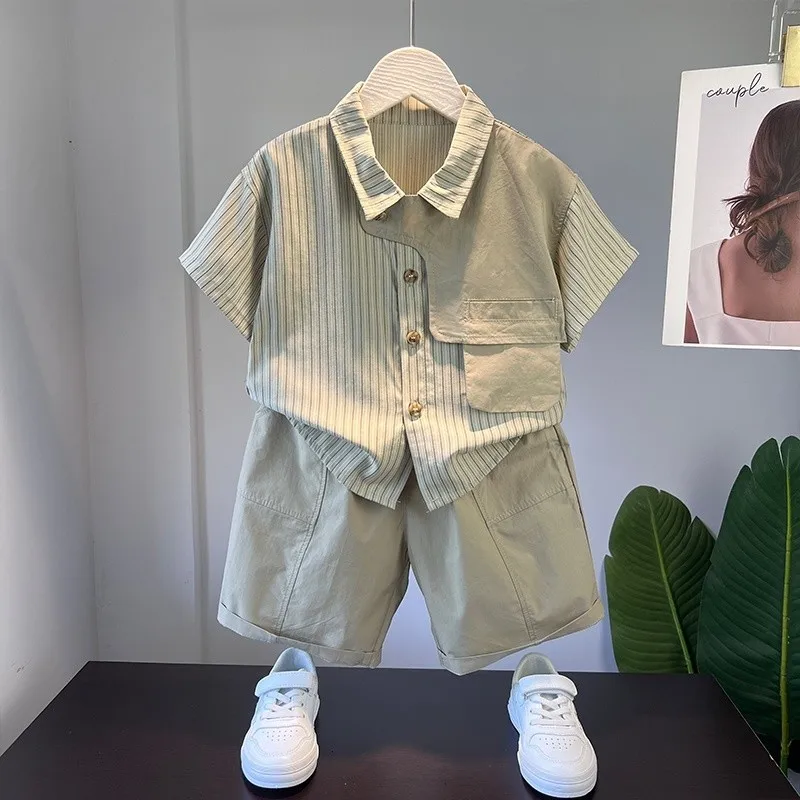 

Boys' Summer Clothing Set 2025 New Handsome Children's Summer Shirt Shorts 2-piece Set Korean