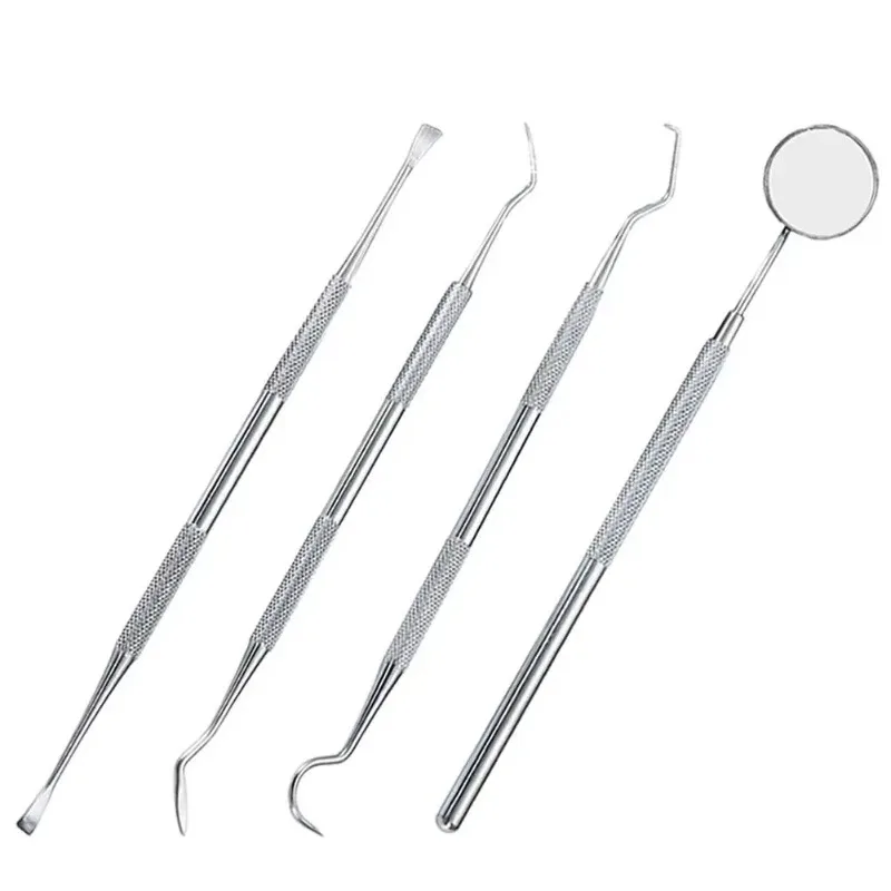 4Piece Stainless Steel Dental Set for Oral Care Tartar Scraper Oral Mirror Dental Pick Tool and Teeth Whitening Cleaner