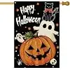 Happy Halloween Ghost House Flag Double Sided 28x40 Inch, Spooky Pumpkin Black Cat Skull Welcome Burlap Large Garden Flag fo cci