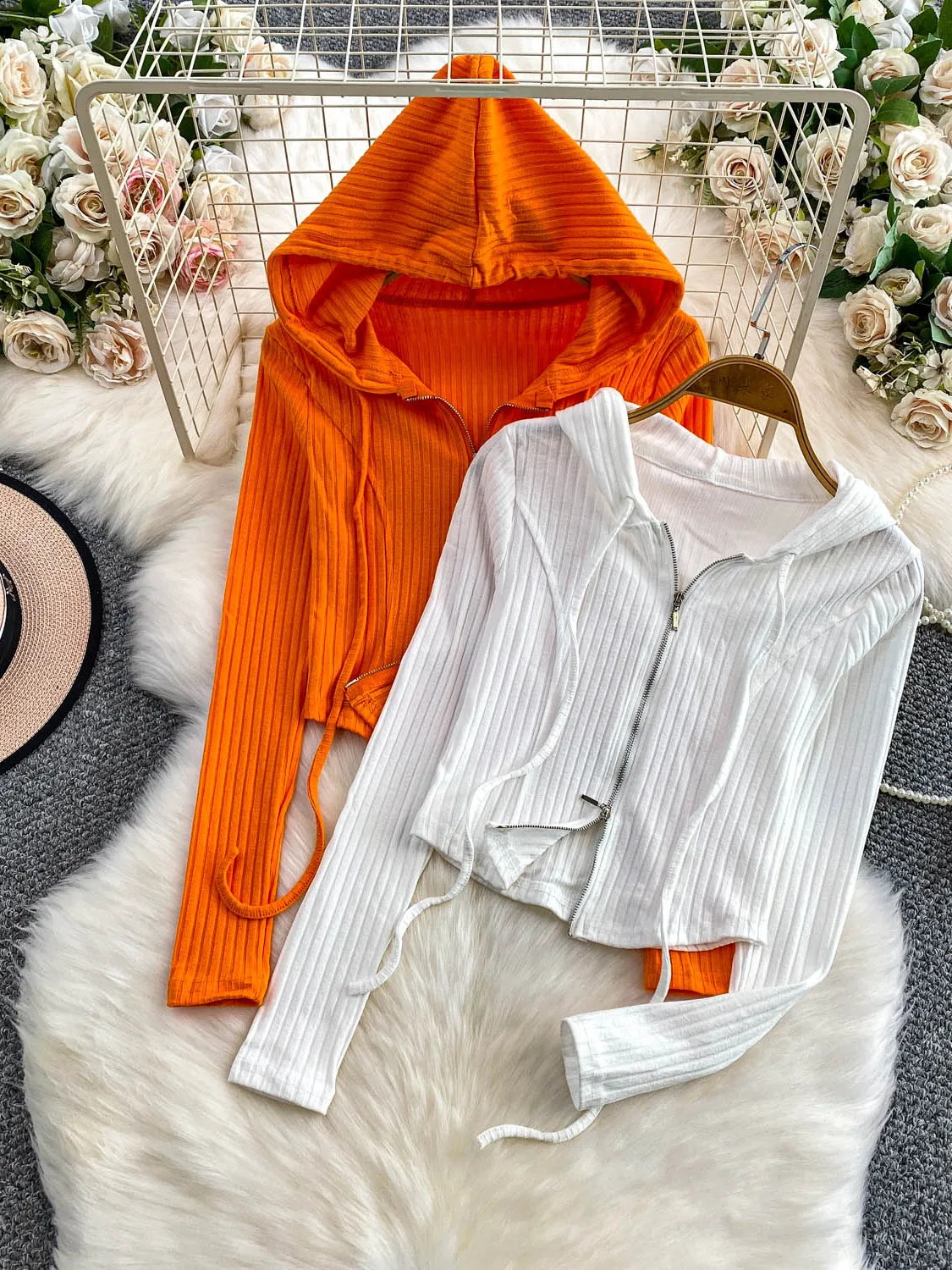 

Korean Sle ort Hooded Jaet Women's Casual Zipper Coat Spring Autumn New Faion Soft Gentle Wind Versatile Sli