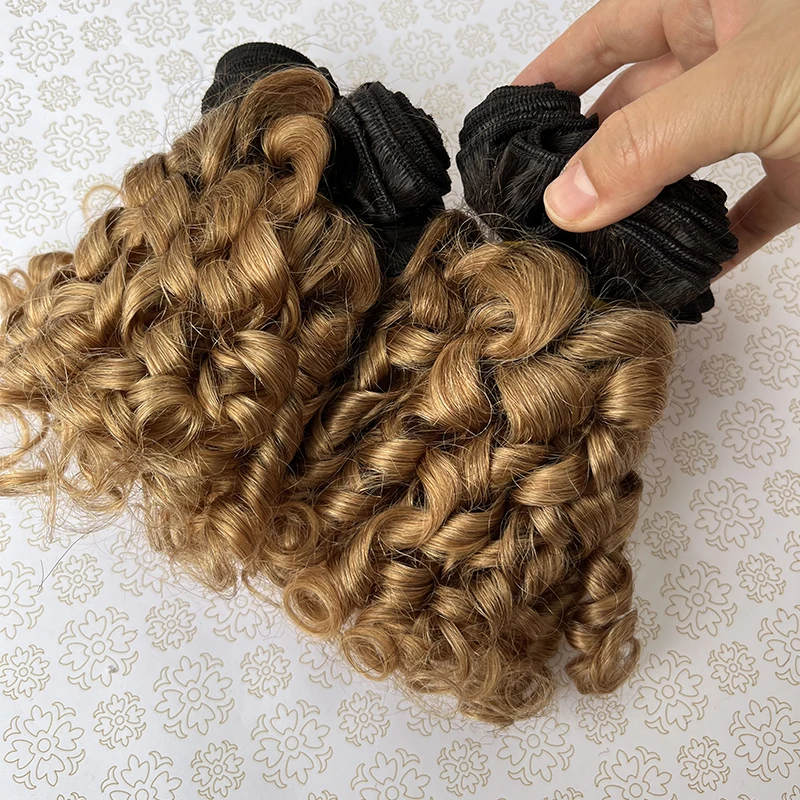 Short Bouncy Curly Bundles Colored Funmi Curl 100% Human Hair Bundles Brazilian Curly Weave 6 Bundles Human Hair Extensions