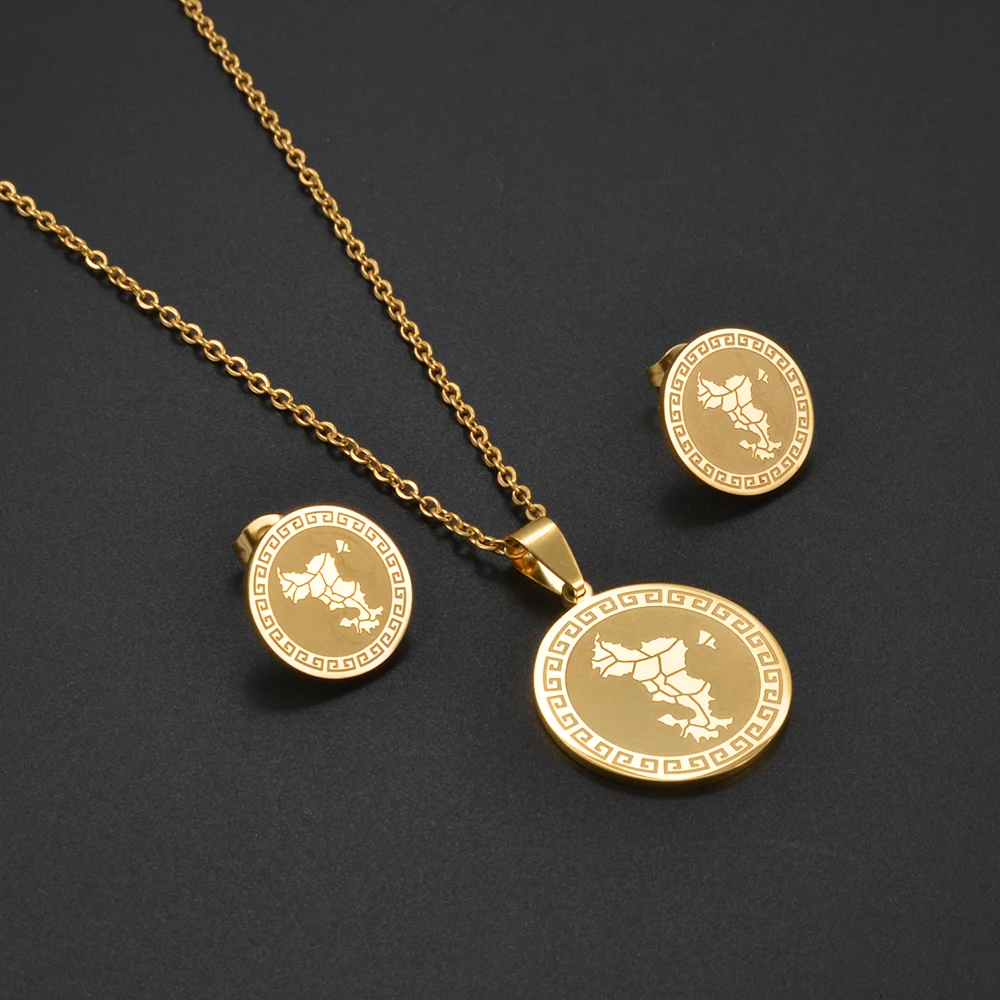 Women's Stainless Steel Mayotte Map Necklace & Earrings Set
