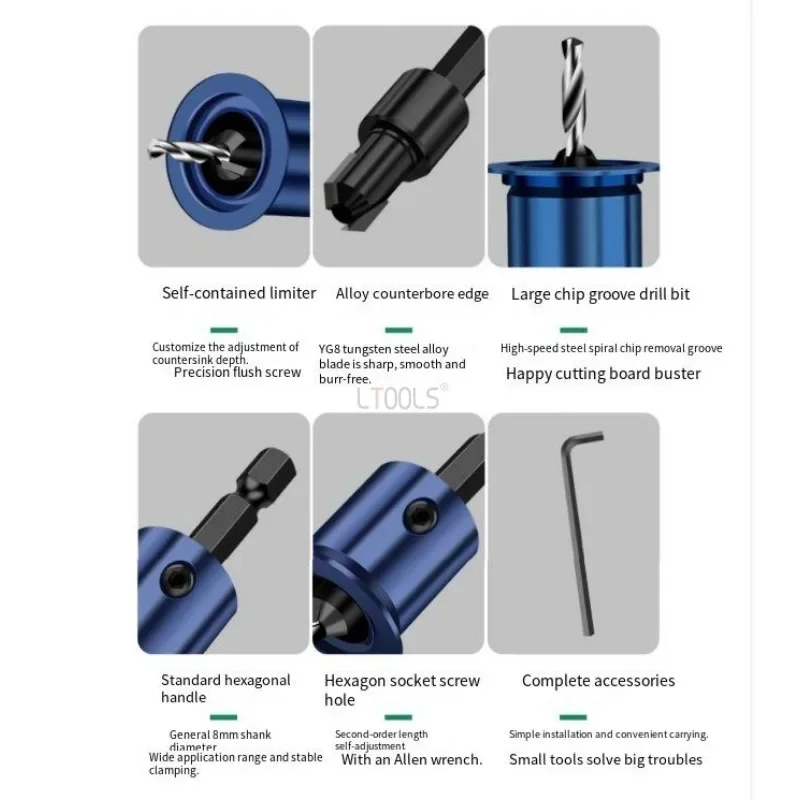 Imagem -05 - Hexagonal Shank Carpintaria Escareado Broca Limit Hole Opener Piloto de Perfuração em 1