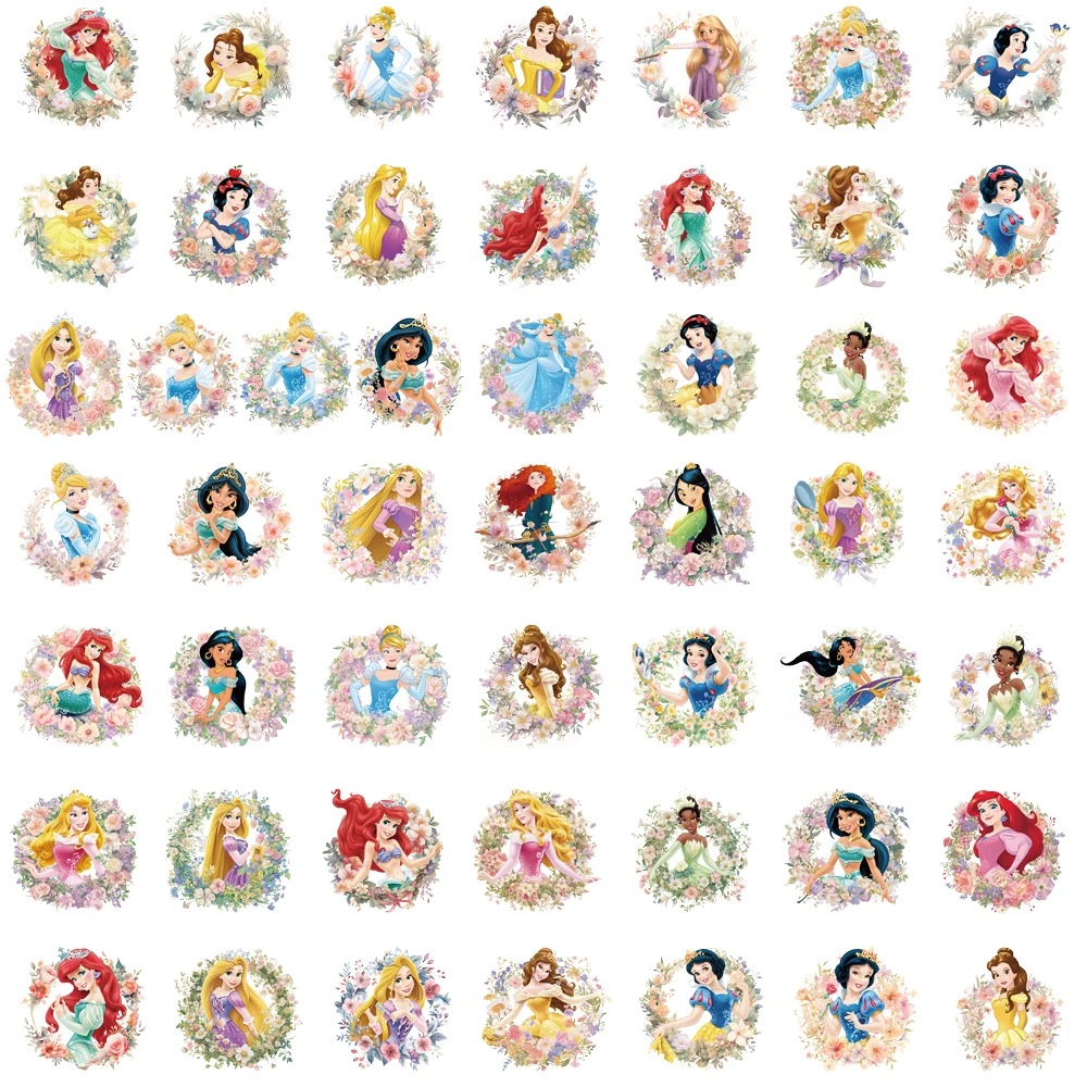 50 Uds. De pegatinas transparentes de princesa de Disney, regalo para el salón, monopatín, papelería, portátil, equipaje, monopatín, arte, dormitorio comunitario