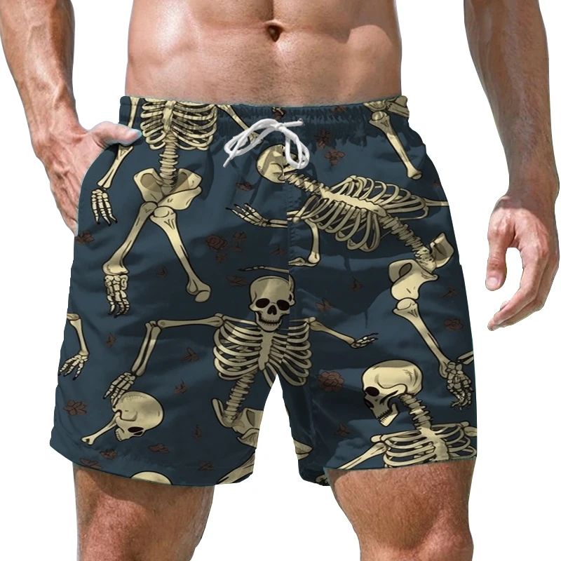 Creative Skull 3D Printed Shorts Beach Swim Shorts Loose Casual Shorts Summer Fashion Oversized Shorts Men's Street Shorts