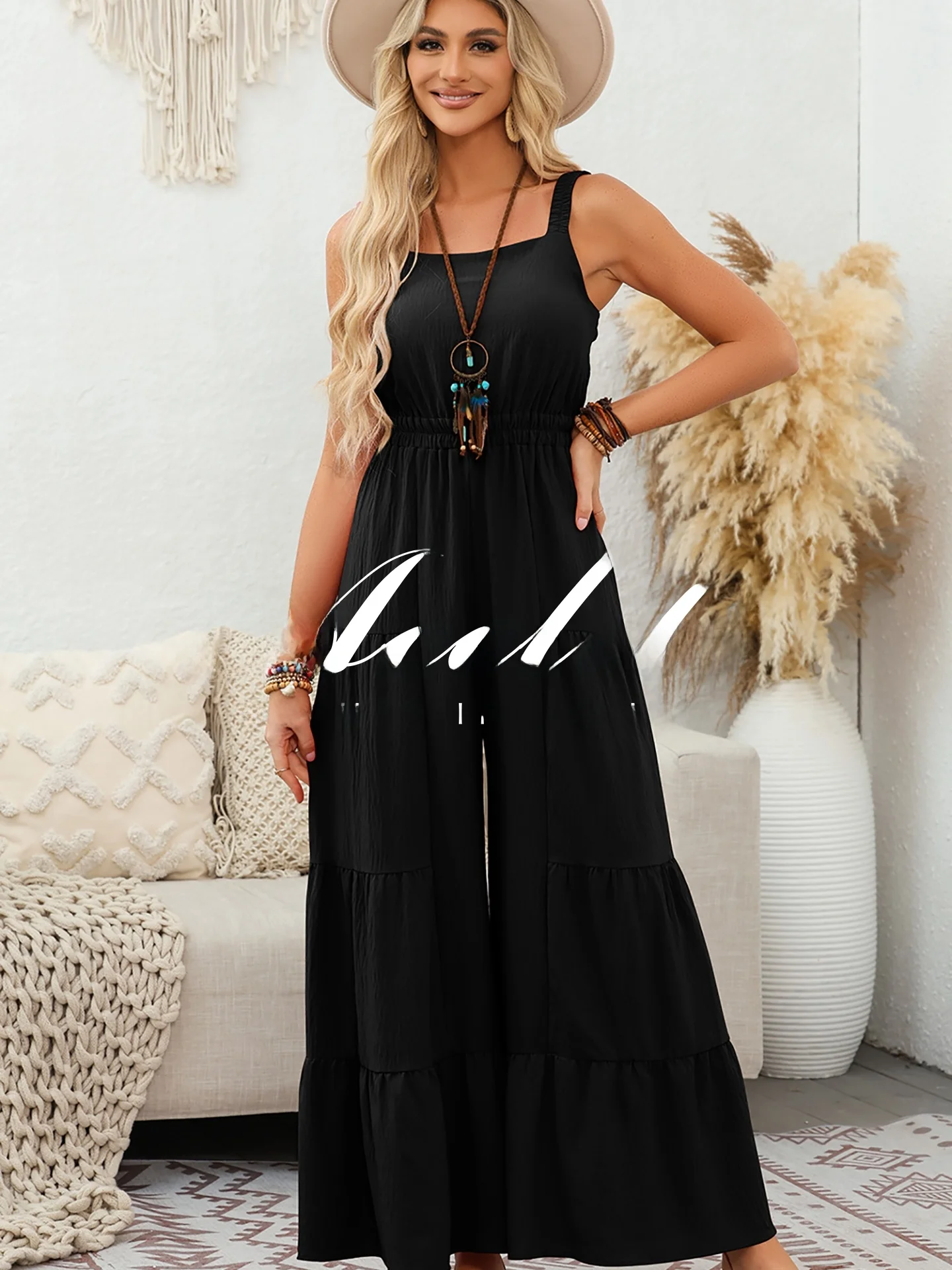 Acelitt Faion taille haute jambe large combinaison femmes Svel couleur Pure été nouveauté confortable Polyester Dr