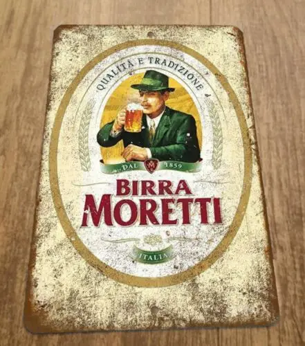 Vintage Look Birra Moretti Beer Ad 8x12 Metal Wall Sign