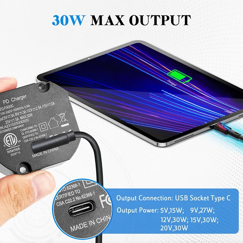 AC to USB C Adapter Flush Wall-Mounted Power Supply for USB-C Tablets 5-20V with Output 30W Charger for AC-USBC-EU-A07G view 4