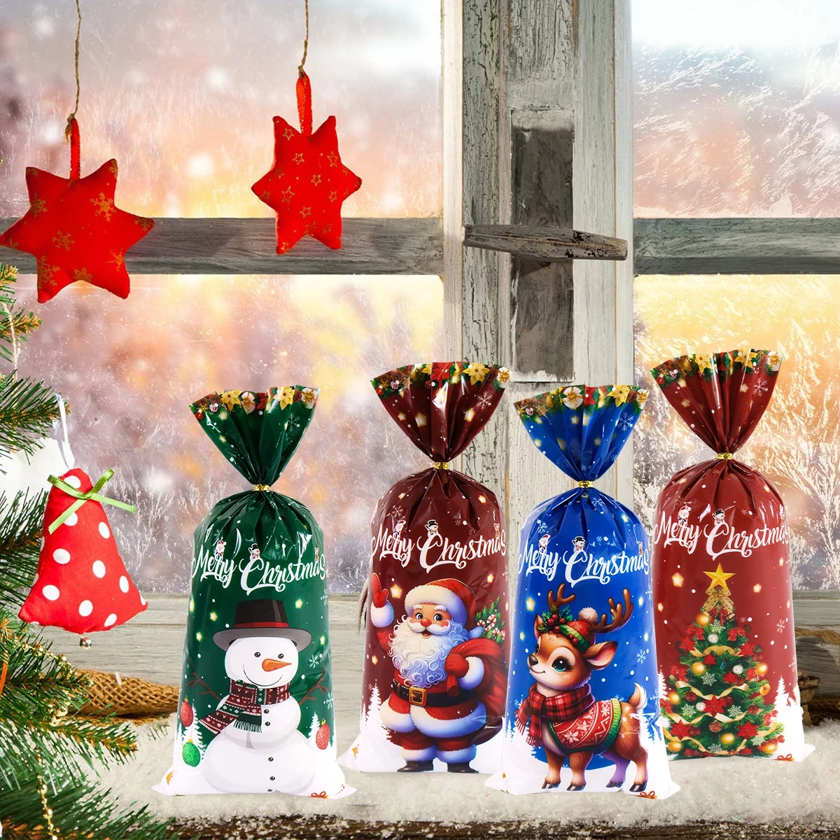 25/50/100 Stück Weihnachtsbeutel für Süßigkeiten, Kekse, Weihnachtsmann, Schneemann, Geschenktüten, Weihnachtsdekoration, 2025, Winterurlaub, Partygeschenke, Geschenke – Detail 5
