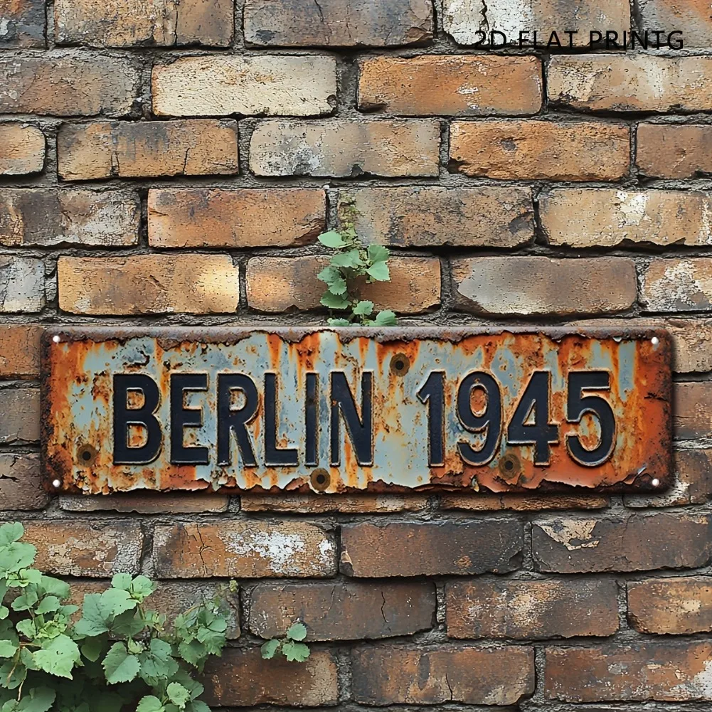 1 cartel 2D plano de 15,7 "x 3,9" Berlín 1945 de la Segunda Guerra Mundial, decoración desgastada militar Vintage de aluminio Retro, Ideal para uso interior/exterior