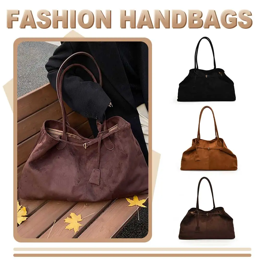 

Women Suede Tote Bag Large Capacity Shoulder Bag Trendy Underarm Bag Satchel Bag for Work Travel Shopping