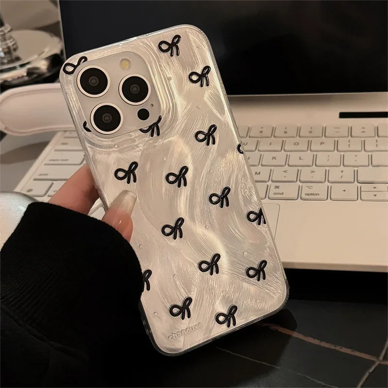 Ins Korean Mini Bow knot Laser Silver Phone Case For Xiaomi Redmi Note 13 12 Pro Plus 5G 12S 11S 11 10 Redmi 12 13 13C 4G Cover