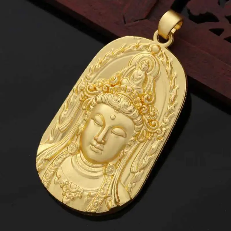 Big Leak Genuine Pure Gold Plated Guanyin Pendant for Men and Women\'s To Attract Wealth This Rich Forever Safe Pendant for Gifts