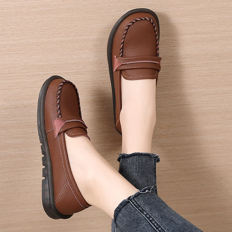 2023 Autumn New Women\'s Flat Shoes Soft Sole Comfortable Versatile Single Shoes Retro Round Toe Vulcanized Shoes