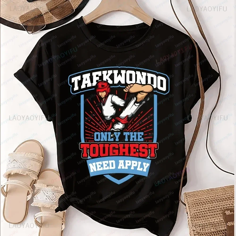 Kick LIKE A GIRL Taekwondo Enthusiast Printed T-shirt Top Taekwondo Trend Short Sleeve Unisex Shirt Pattern Large T-shirt