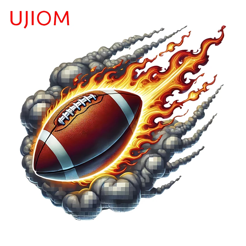 UJIOM Rugby Ball Burning with Fire Wall Sticker Super Cool Living Room Veneer Decal Practical Waterproof Smart Home Decoration