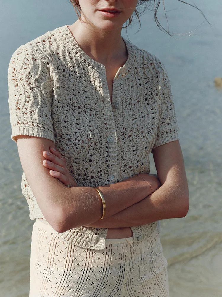 New Summer Women's Knitted Hollow out round Ne ort Sve Capispalla Casual Versatile Vestibilità comoda Colore Pendolarismo...