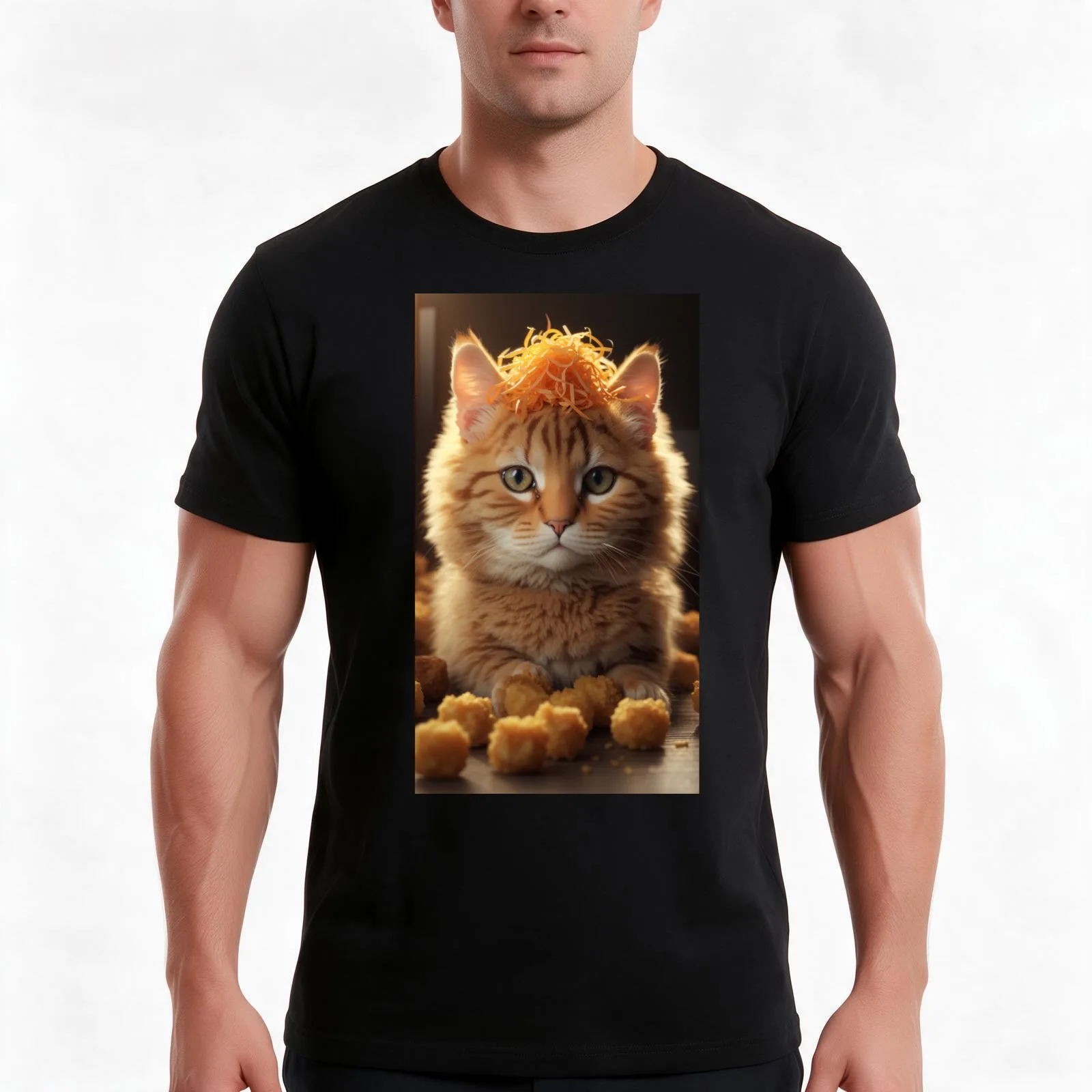 Tater Tot Cat T-Shirt, Summer Casual Cotton Tee, Oversized Streetwear Tops, Vintage Graphic Print, Loose Fit Short Sleeve