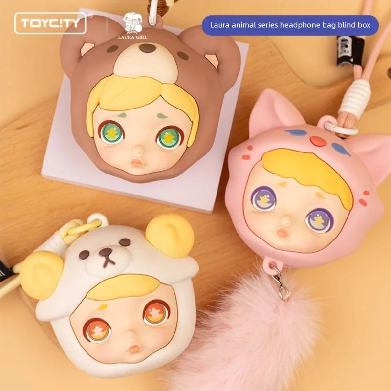 Toycity-caja ciega periférica de juguete, paquete de auriculares de animales Laura, auriculares portátiles con tema, monedero, bolsa de almacenamiento, caja misteriosa, regalos