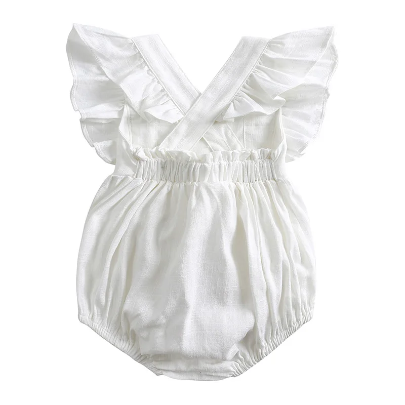 New Summer Newborn Casual Bodysuit Baby Girls Solid Flying Sleeve Cotton Linen Rompers Infant Toddler Jumpsuit Clothing